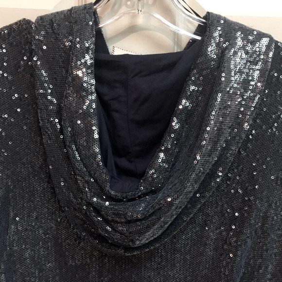 🎉”Anthropologie” Hooded Blue/Grey Sequin Zip Jacket - Picture 6 of 11